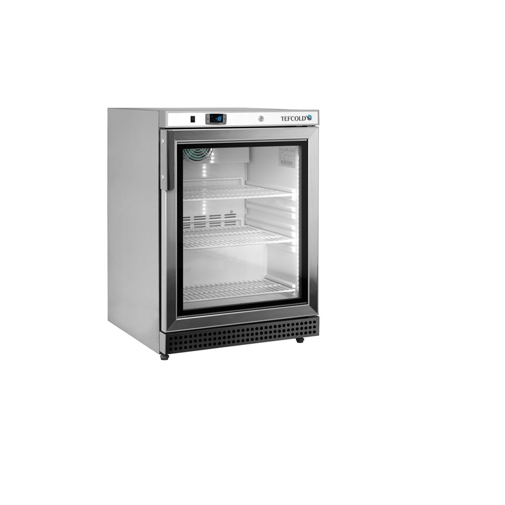 Szafa mroźnicza podblatowa przeszklona ze stali nierdzewnej, 600x600x850, Pojemność 120 litrów, Tefcold UF200VSG