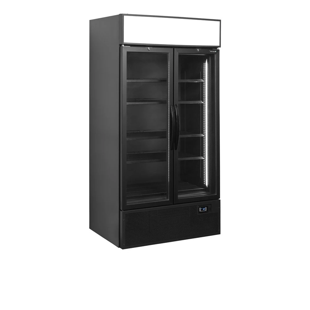 Szafa chłodnicza ekspozycyjna 2 drzwiowa z plafonem, czarna, Pojemność 524 litrów, 1000x790x2000 Tefcold FSC1000H BLACK