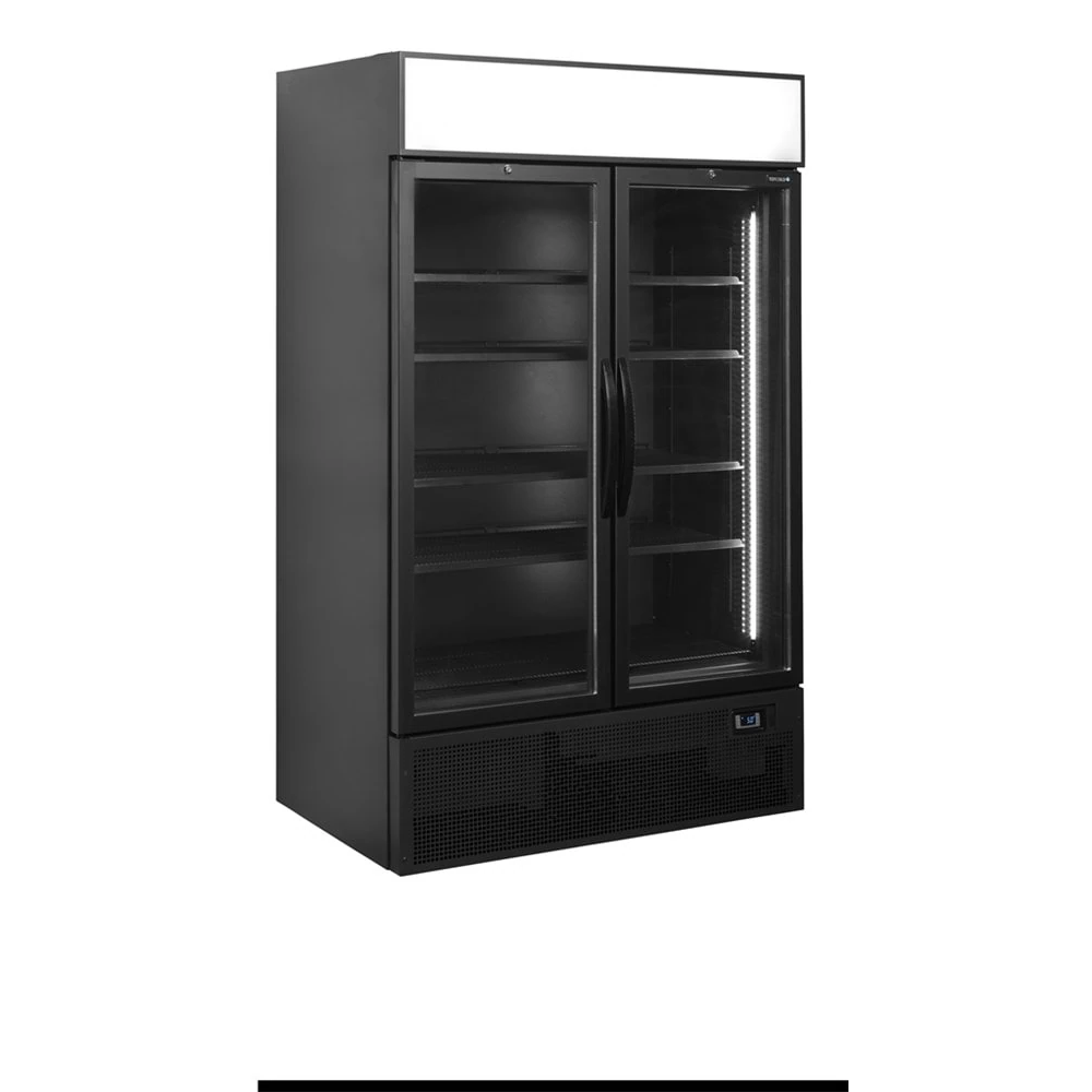 Szafa chłodnicza ekspozycyjna 2 drzwiowa z plafonem, czarna, Pojemność 645 litrów, 1200x790x2000 Tefcold FSC1200H BLACK