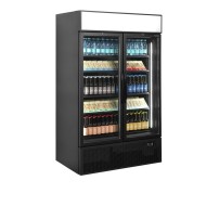 Szafa chłodnicza ekspozycyjna 2 drzwiowa z plafonem, czarna, Pojemność 645 litrów, 1200x790x2000 Tefcold FSC1200H BLACK