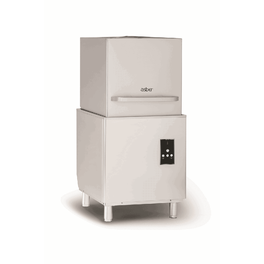 Zmywarka kapturowa z koszem 500x500 mm, z pompą spustową, pompą wspomagającą płukanie i dozownikami chemii 675x675x1420, Asber G