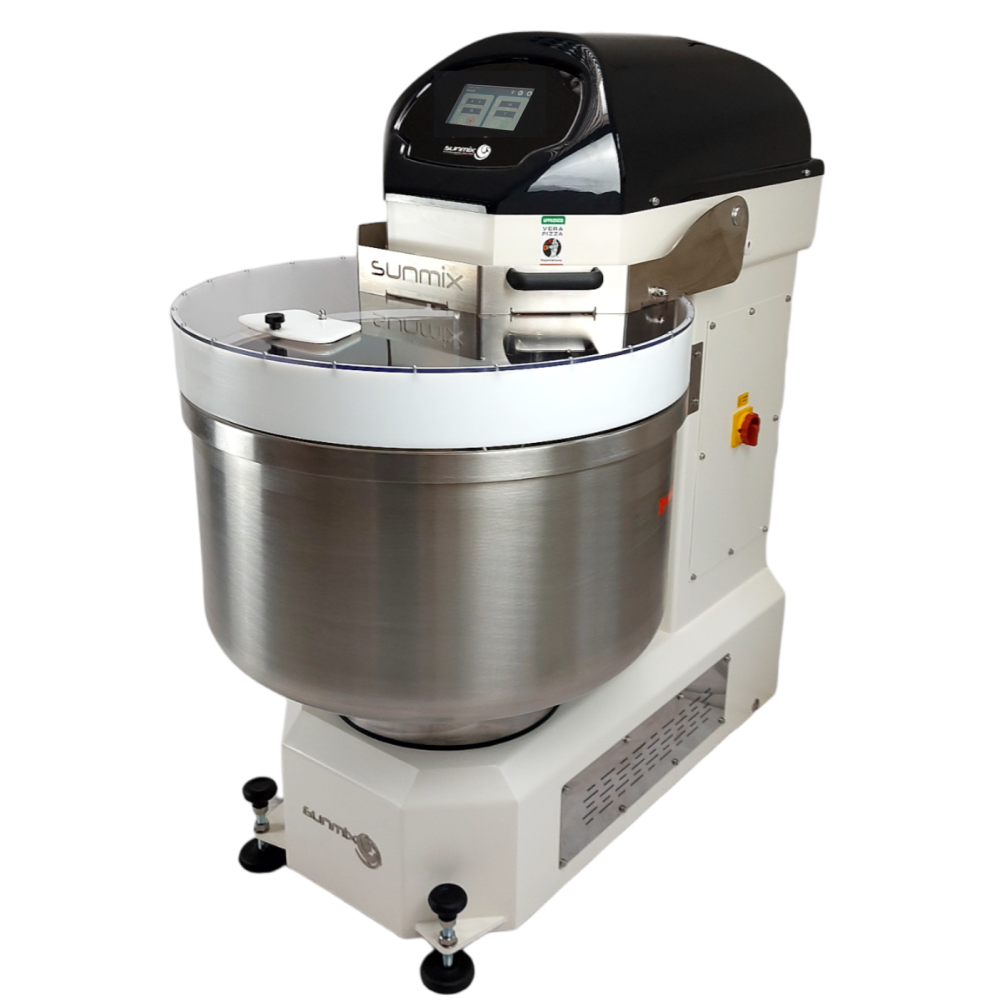 Mikser spiralny z płynną regulacją obrotów od 70 do 300, 2 silnikowy z biegiem wstecznym, pojemność dzieży 450l, 1080x1630x1650,