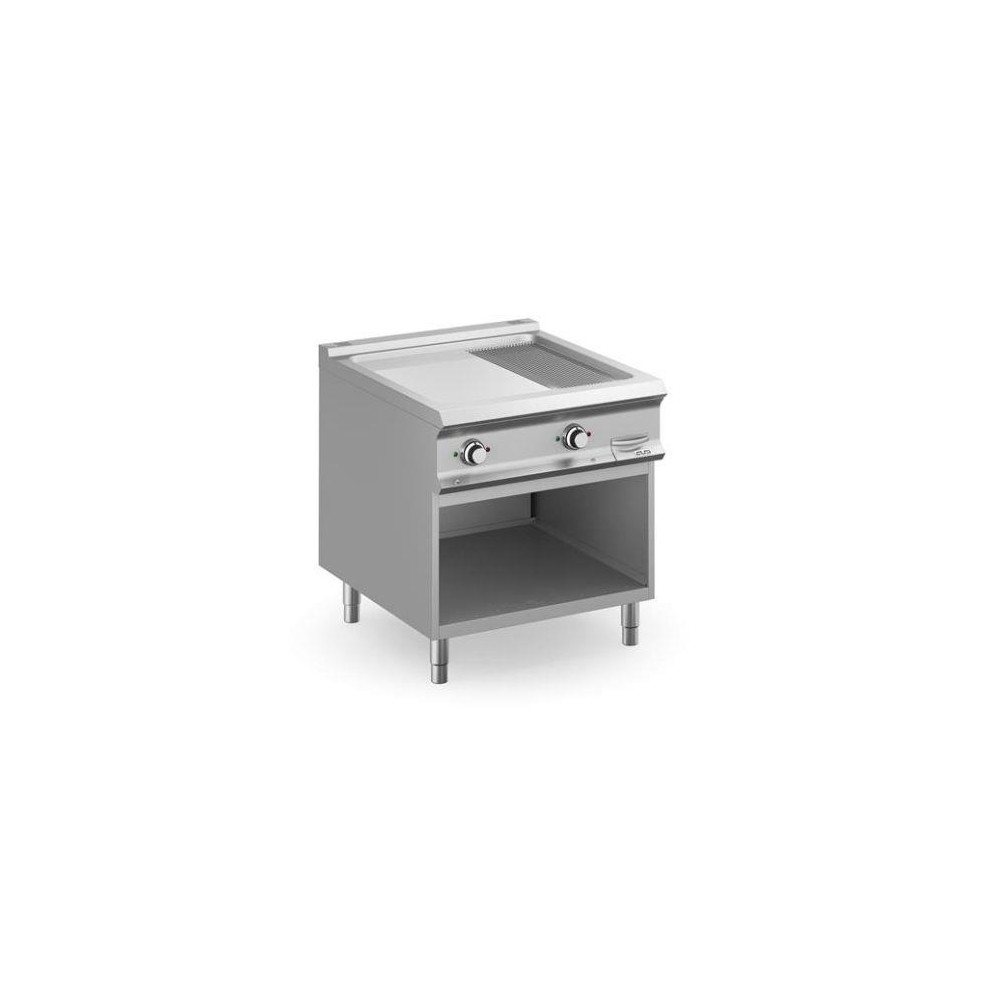 Płyta grillowa elektryczna 2/3 gładka 1/3 ryflowana chromowana podwójna na podstawie z 3 stron zamkniętej linia Domina Pro 900 W