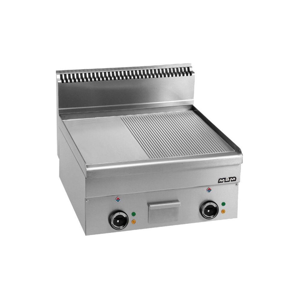 Płyta grillowa elektryczna, stołowa 600x600 - 1/2 gładka, 1/2 ryflowana, Minima 600 Wariant podstawowy, MBM EFT66LR