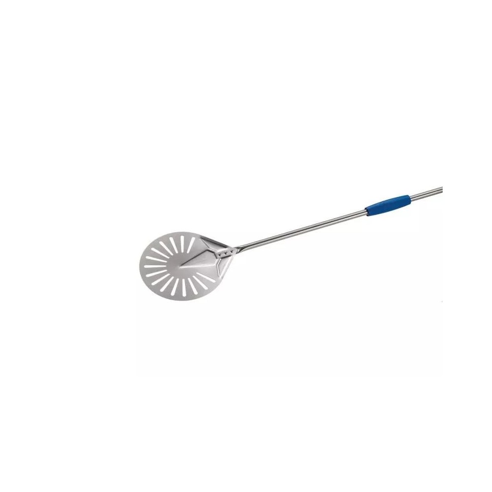 Łopata do obracania i wyjmowania pizzy perforowana aluminiowa, okrągła 17cm, długość rączki 120cm Gimetal Azzurra I-17F/120