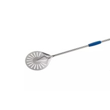 Łopata do obracania i wyjmowania pizzy perforowana aluminiowa, okrągła 20cm, długość rączki 180cm Gimetal Azzurra I-20F/180