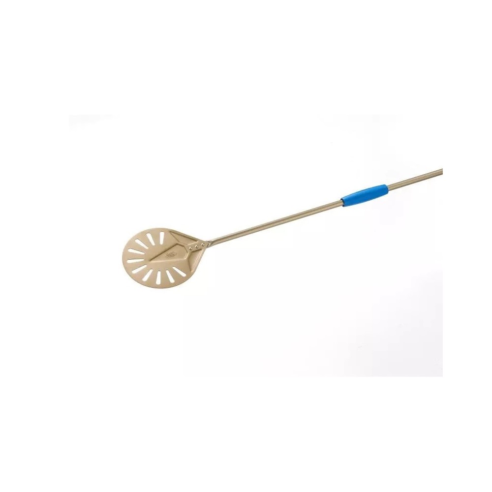 Łopata do obracania i wyjmowania pizzy perforowana aluminiowa, okrągła 17cm, długość rączki 150cm Gimetal Gold IV-17F