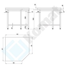 Stół przyścienny narożny 1000x900x700x600x850, AISI 304, Komat KST-004