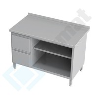 Stół przyścienny z szufladami i szafką otwartą 1100x600x850, AISI 304, Komat KST-027
