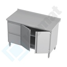 Stół przyścienny z szufladami i drzwiami skrzydłowymi 1500x600x850, AISI 304, Komat KST-029