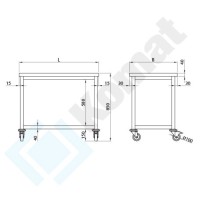 Stół jezdny z półką 1800x600x850, AISI 304, Komat KST-041