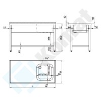 Stół ze zlewem z półką 700x600x850, AISI 304, Komat KST-102