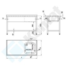 Stół ze zlewem z półką 800x700x850, AISI 304, Komat KST-102