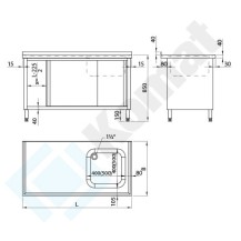 Stół ze zlewem i drzwiami suwanymi 1200x600x850, AISI 304, Komat KST-103