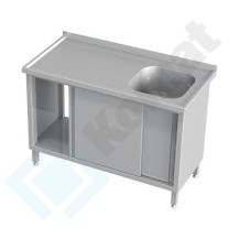 Stół ze zlewem i drzwiami suwanymi 1100x700x850, AISI 304, Komat KST-103