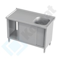 Stół ze zlewem i drzwiami suwanymi 1100x700x850, AISI 304, Komat KST-103