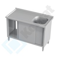 Stół ze zlewem i drzwiami suwanymi 1300x700x850, AISI 304, Komat KST-103