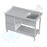 Stół ze zlewem, szufladami i półką 1600x700x850, AISI 304, Komat KST-105