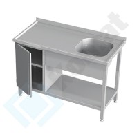 Stół ze zlewem, szafką i półką 1400x700x850, AISI 304, Komat KST-106