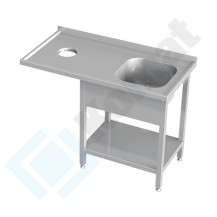 Stół ze zlewem, otworem na odpadki i półką 1200x600x850, AISI 304, Komat KST-144