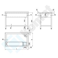 Stół do obróbki produktów 1200x600x850, AISI 304, Komat KST-156