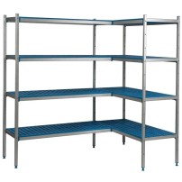 Regał aluminiowo-polipropylenowy narożny, 4 półkowy, 5230x400x1750, ALUSHELF 4PD-44+4P-124+12P-134+8UM