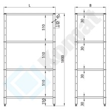 Regał skręcany perforowany 800x600x1800, AISI 304, Komat KRT-311
