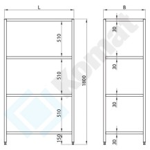 Regał perforowany 900x400x1800, AISI 304, Komat KRT-314