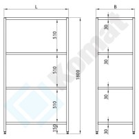 Regał perforowany 1400x600x1800, AISI 304, Komat KRT-314