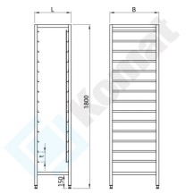 Regał na pojemniki GN 1/1 400x540x1800, AISI 304, Komat KRT-322