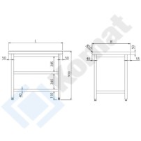 Stanowisko otwarte z dwiema półkami 1400x700x900, AISI 304, Komat KL1-02.7140