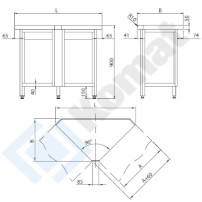 Stanowisko narożne zewnętrzne 90° 1075x570x900, AISI 304, Komat KL1-06.7090