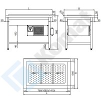 Stanowisko z wanną chłodniczą z chłodzeniem bocznym 1235x800x900, AISI 304, Komat KL1-15.8003