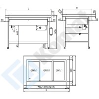 Stanowisko z bemarem wodnym jednokomorowym 1560x800x900, AISI 304, Komat KL1-20.8014