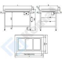 Stanowisko z płytą grzewczą ceramiczną 1235x700x900, AISI 304, Komat KL1-24.7003