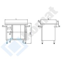 Stanowisko z szafką z drzwiami suwanymi 1000x700x900, AISI 304, Komat KL2-03.7100