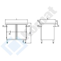 Stanowisko z szafką z drzwiami skrzydłowymi 1500x700x900, AISI 304, Komat KL2-04.7150