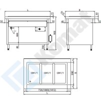 Stanowisko z bemarem wodnym jednokomorowym 1235x700x900, AISI 304, Komat KL2-20.7013