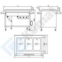 Stanowisko z bemarem wodnym wielokomorowym 1235x800x900, AISI 304, Komat KL2-21.8033