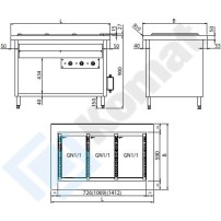 Stanowisko z bemarem powietrznym wielokomorowym 1560x800x900, AISI 304, Komat KL2-22.8044