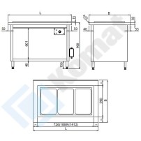 Stanowisko z płytą grzewczą ceramiczną 1235x700x900, AISI 304, Komat KL2-24.7003