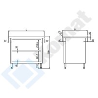Stanowisko z szafką otwartą z półką 800x800x900, AISI 304, Komat KL3-02.8080