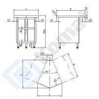 Stanowisko z szafką narożną wewnętrzną 45° 767x898x900, AISI 304, Komat KL3-07.8045