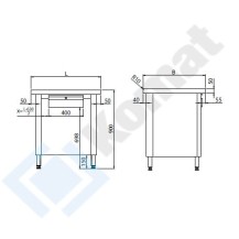 Stanowisko kasowe z szufladą 800x800x900, AISI 304, Komat KL3-10.8080