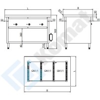 Stanowisko z bemarem powietrznym wielokomorowym 1235x700x900, AISI 304, Komat KL3-22.7033