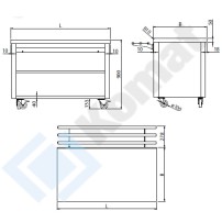 Stanowisko z szafką otwartą z półką 1300x700x900, AISI 304, Komat KL4-02.7130