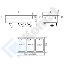 Bemar wodny wielokomorowy 1412x590x410, AISI 304, Komat KL6-21.0044
