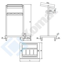 Pomocnik na pojemniki GN 1/4 oraz GN 1/1 z niską podstawą na tace 850x700x1540, AISI 304, Komat KNP-23.0085