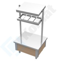 Pomocnik na pojemniki GN 1/4 z półką i podstawą na tace 850x700x1540, AISI 304, Komat KNP-24.0085