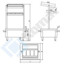 Pomocnik na pojemniki GN 1/4 oraz GN 1/1 z podstawą na tace 850x700x1540, AISI 304, Komat KNP-25.0085